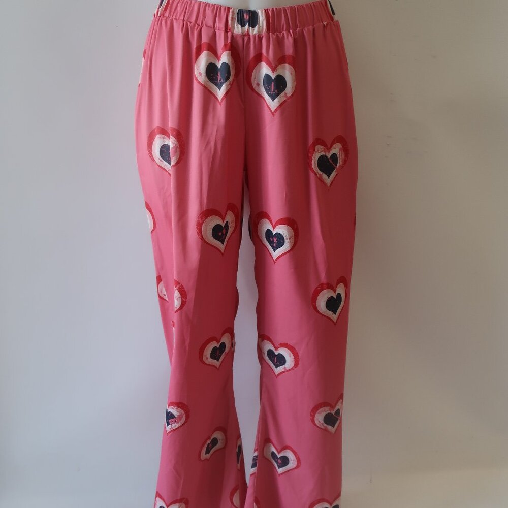 NWT Womens Bululu Aruba Pink Hearts Dull Satin Pants L